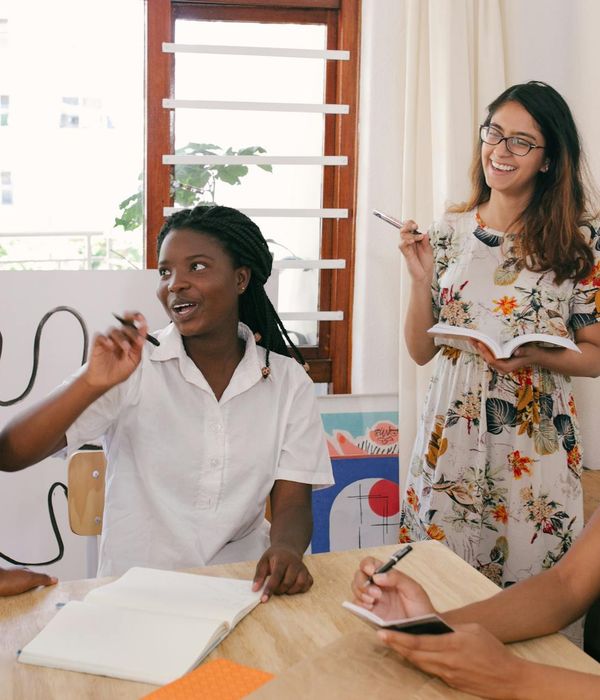 Diverse group of office workers feeling refreshed and happy.